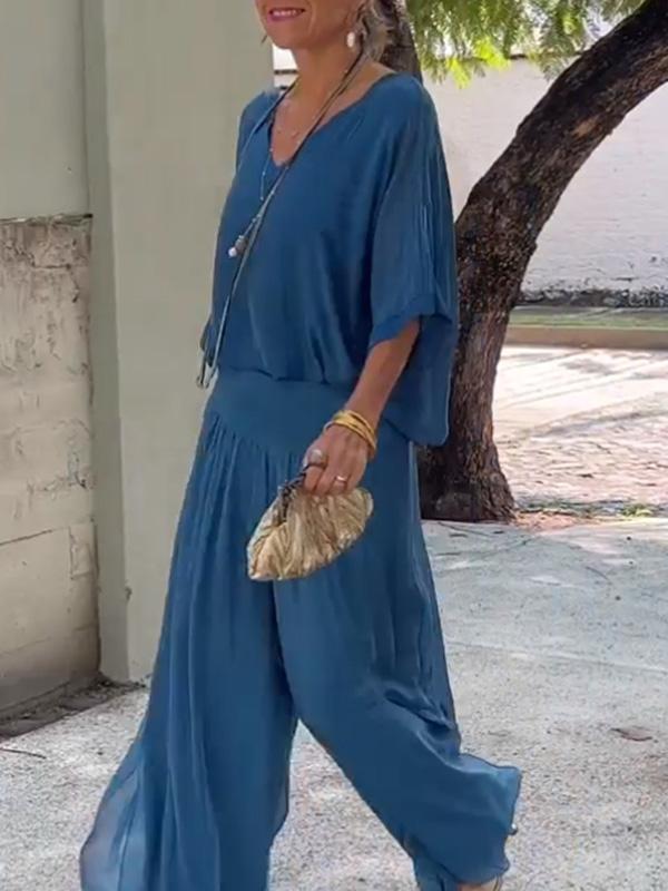 ESMERALDA – SET DIN DOUĂ PIESE CU PANTALONI LARGI DIN CHIFFON ELEGANT