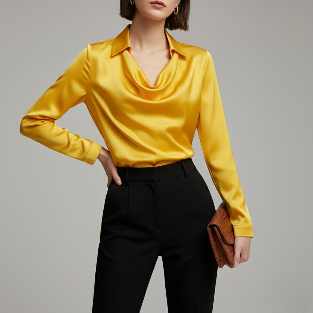 Andreea - Bluză din satin cu guler drapat