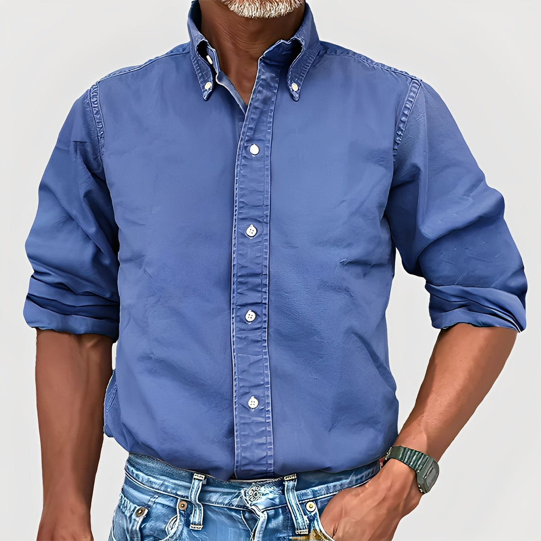 Ronald - Cămașă de bărbați cu mâneci lungi și guler retro