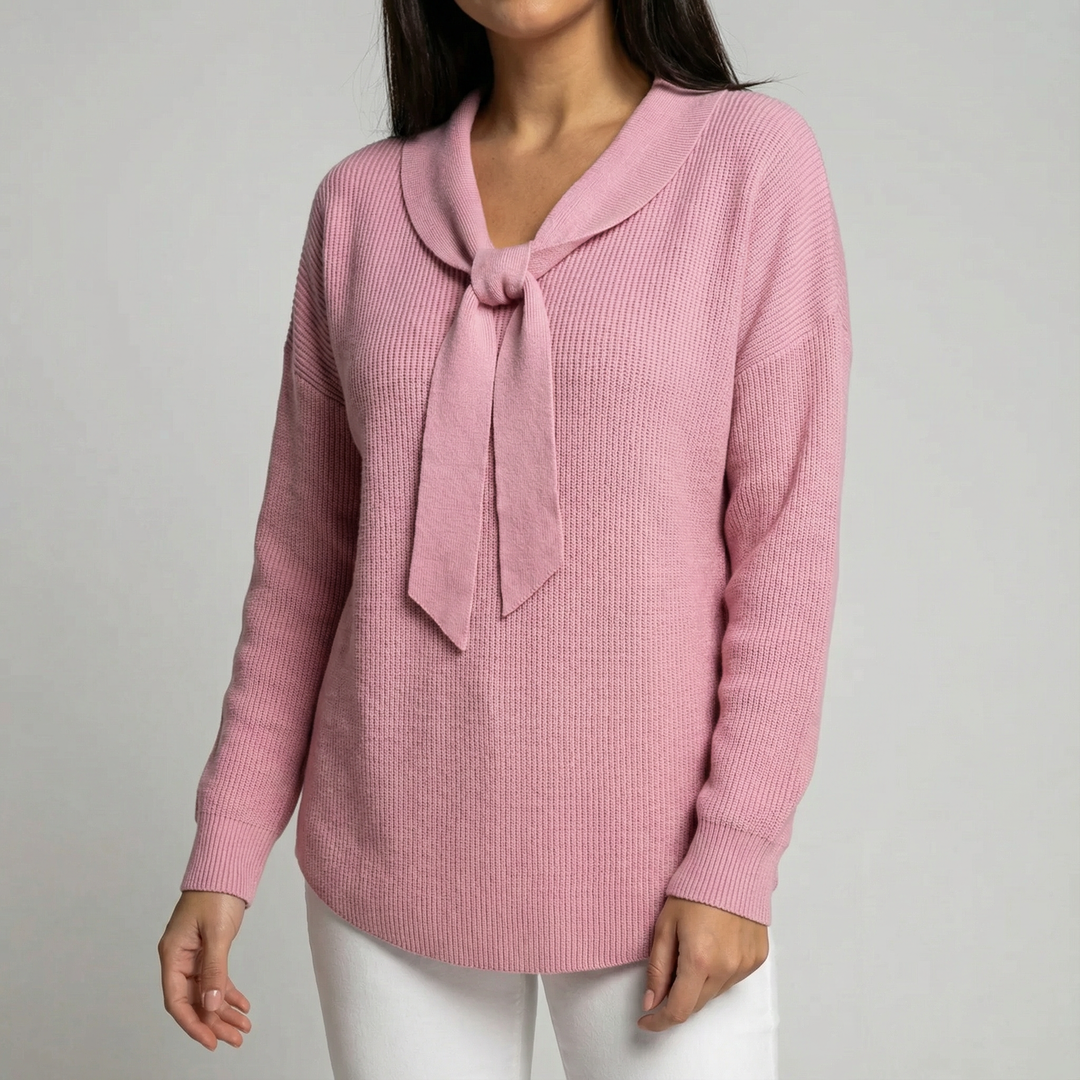 Pulover cu fundă la guler