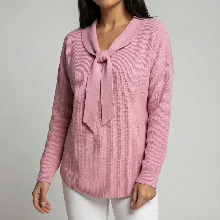 Pulover cu fundă la guler