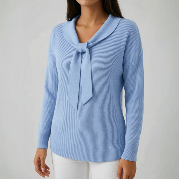 Pulover cu fundă la guler