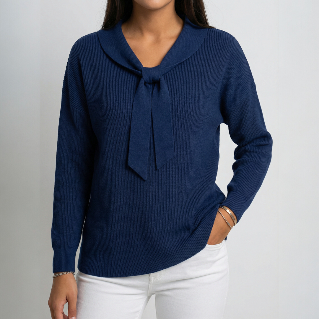 Pulover cu fundă la guler