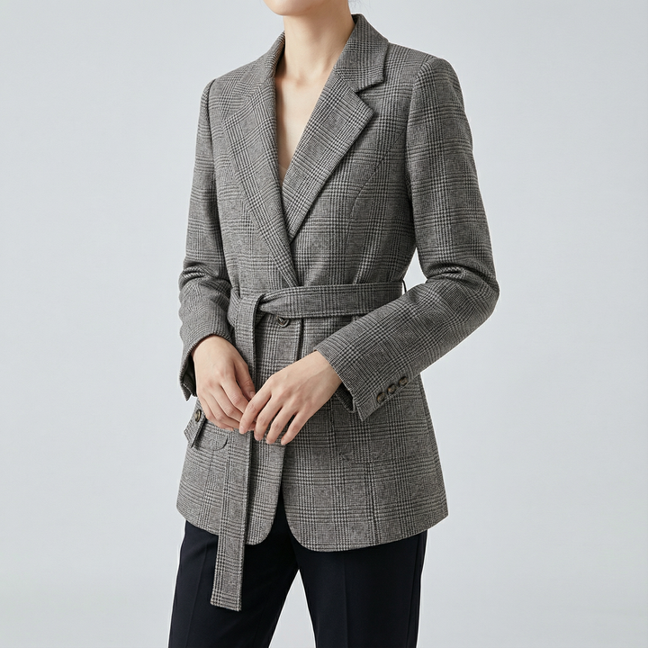 Sacou în carouri cu curea