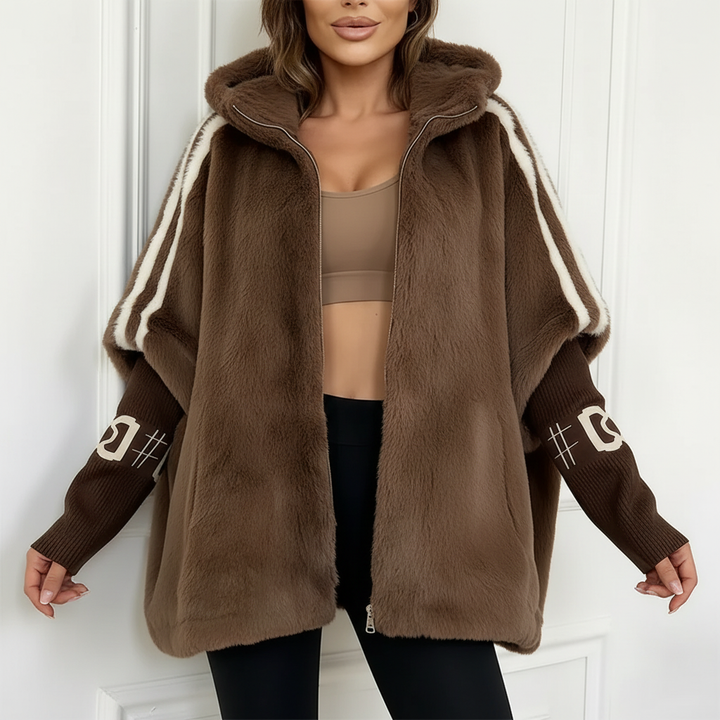 Alexandra - Palton negru casual cu glugă