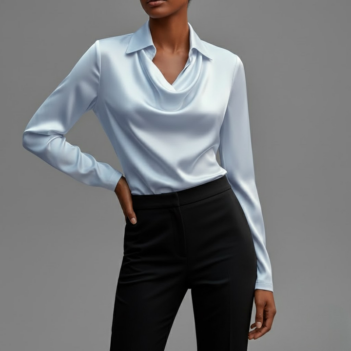 Andreea - Bluză din satin cu guler drapat