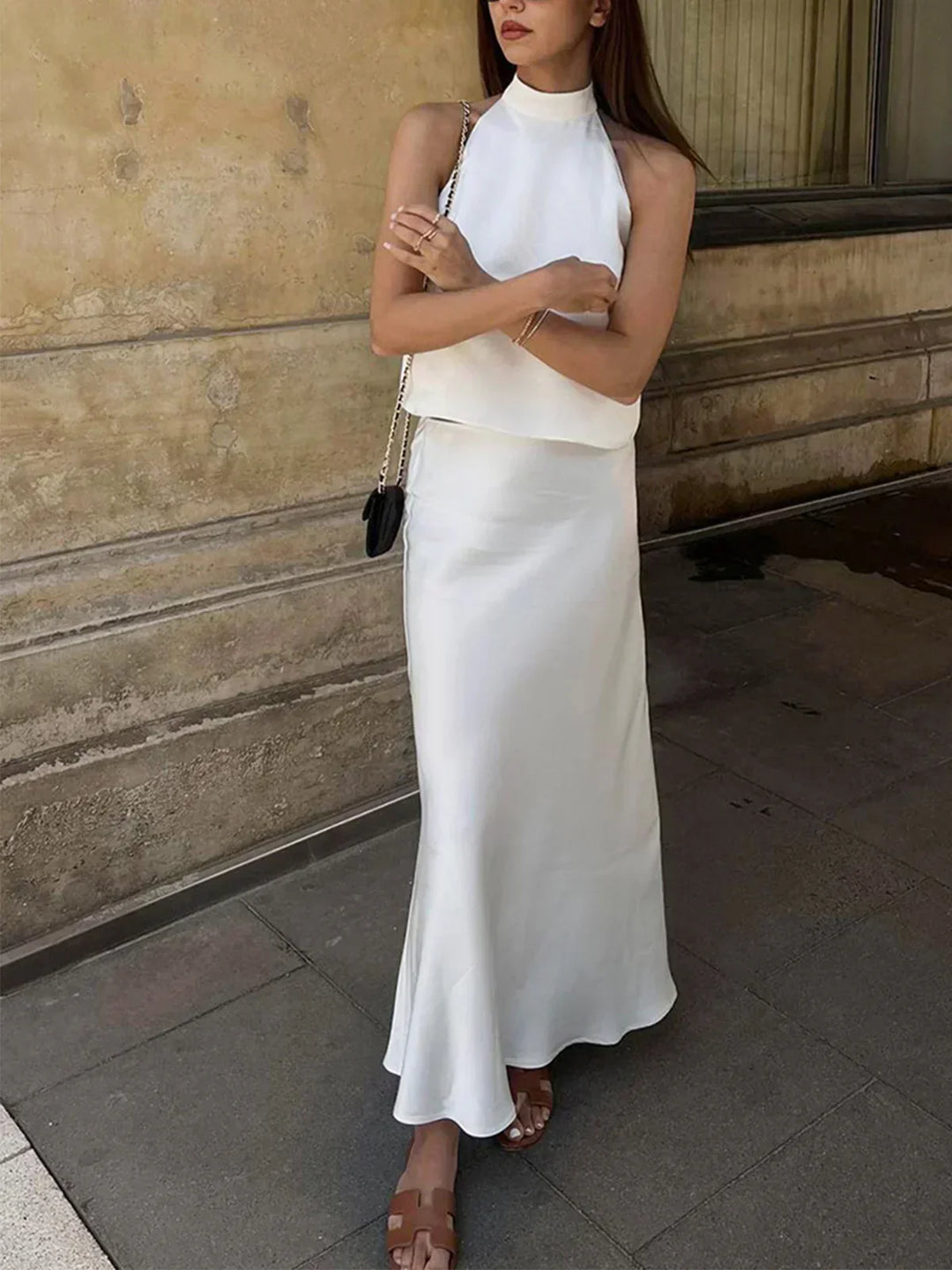 Set de fustă din satin Sacred Dream cu spate deschis