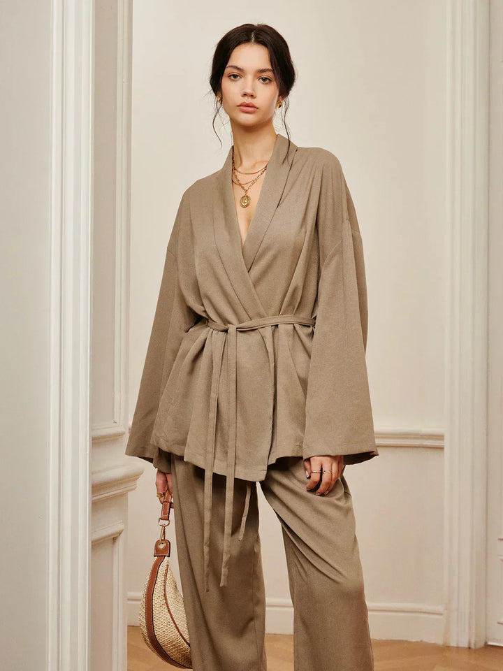 Set de pantaloni șifonați cu curea pentru ținute casual