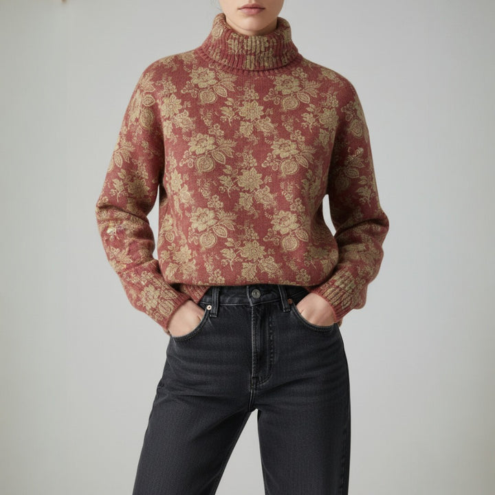 Ana | Pulover cu guler înalt și imprimeu de trandafiri