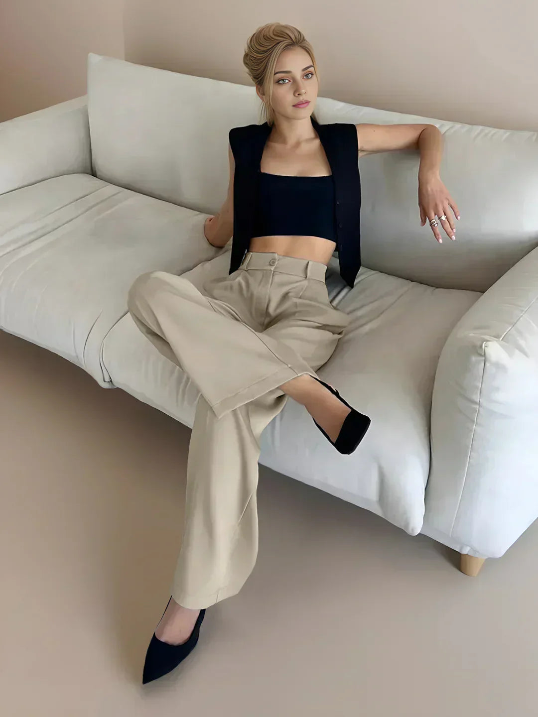 Pantaloni Largi Casual cu Buzunare