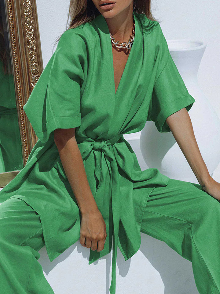 Set de pantaloni cu design oversized, legat în talie