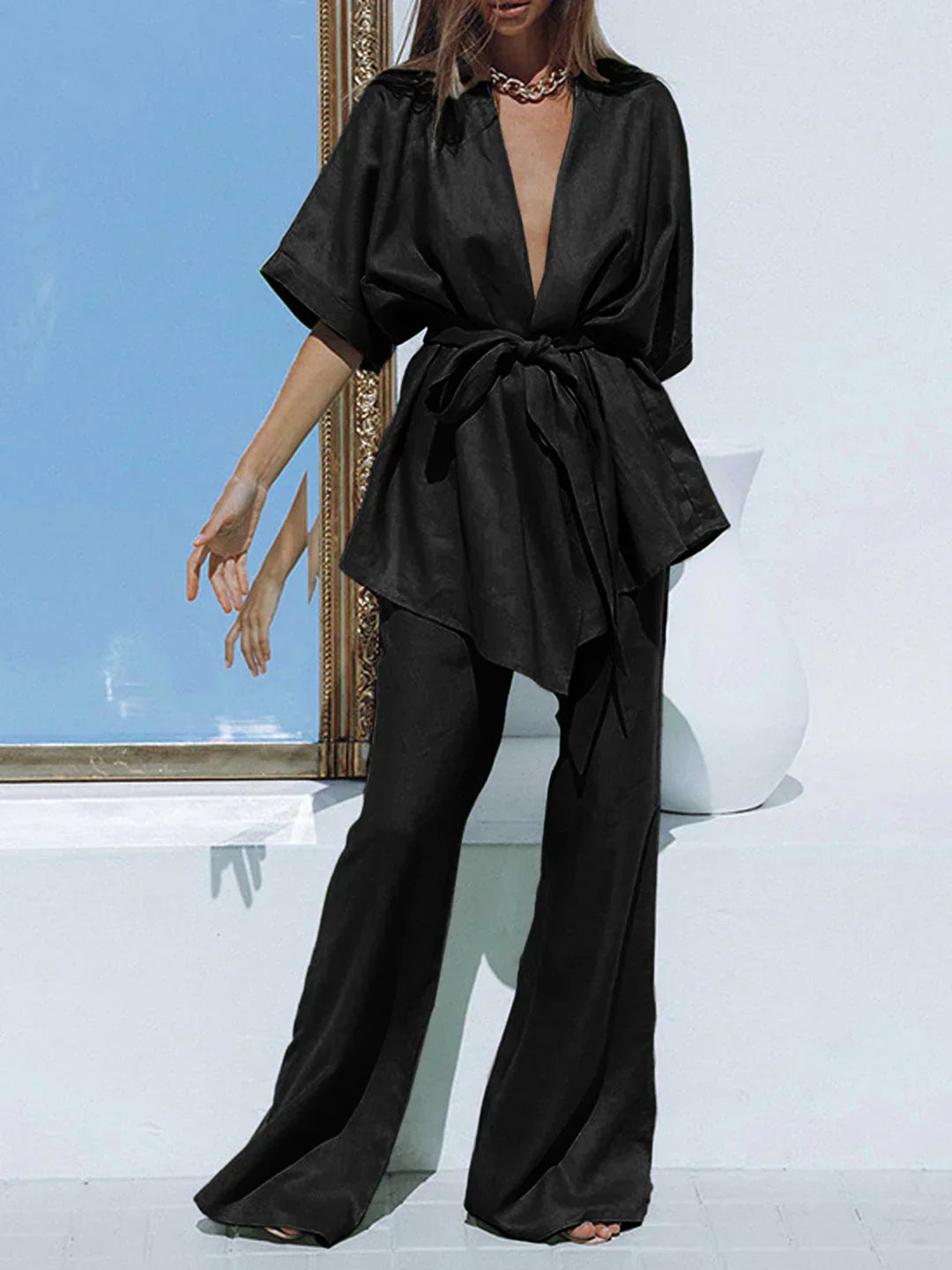 Set de pantaloni cu design oversized, legat în talie