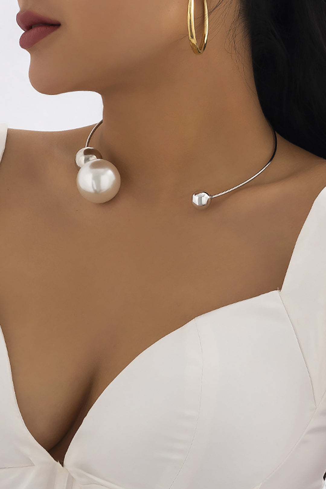 Alina – Colier metalic cu perlă