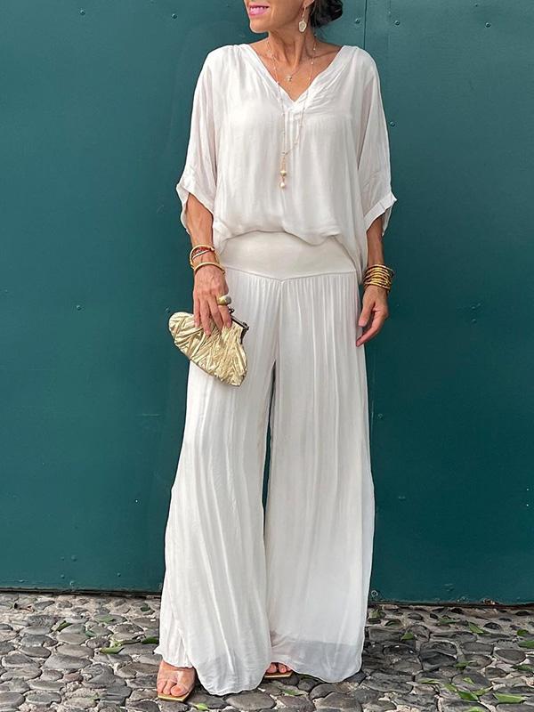 ESMERALDA – SET DIN DOUĂ PIESE CU PANTALONI LARGI DIN CHIFFON ELEGANT