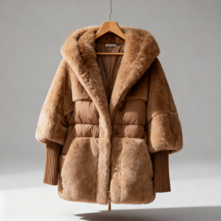 Larisa - Palton pufos supradimensionat cu glugă