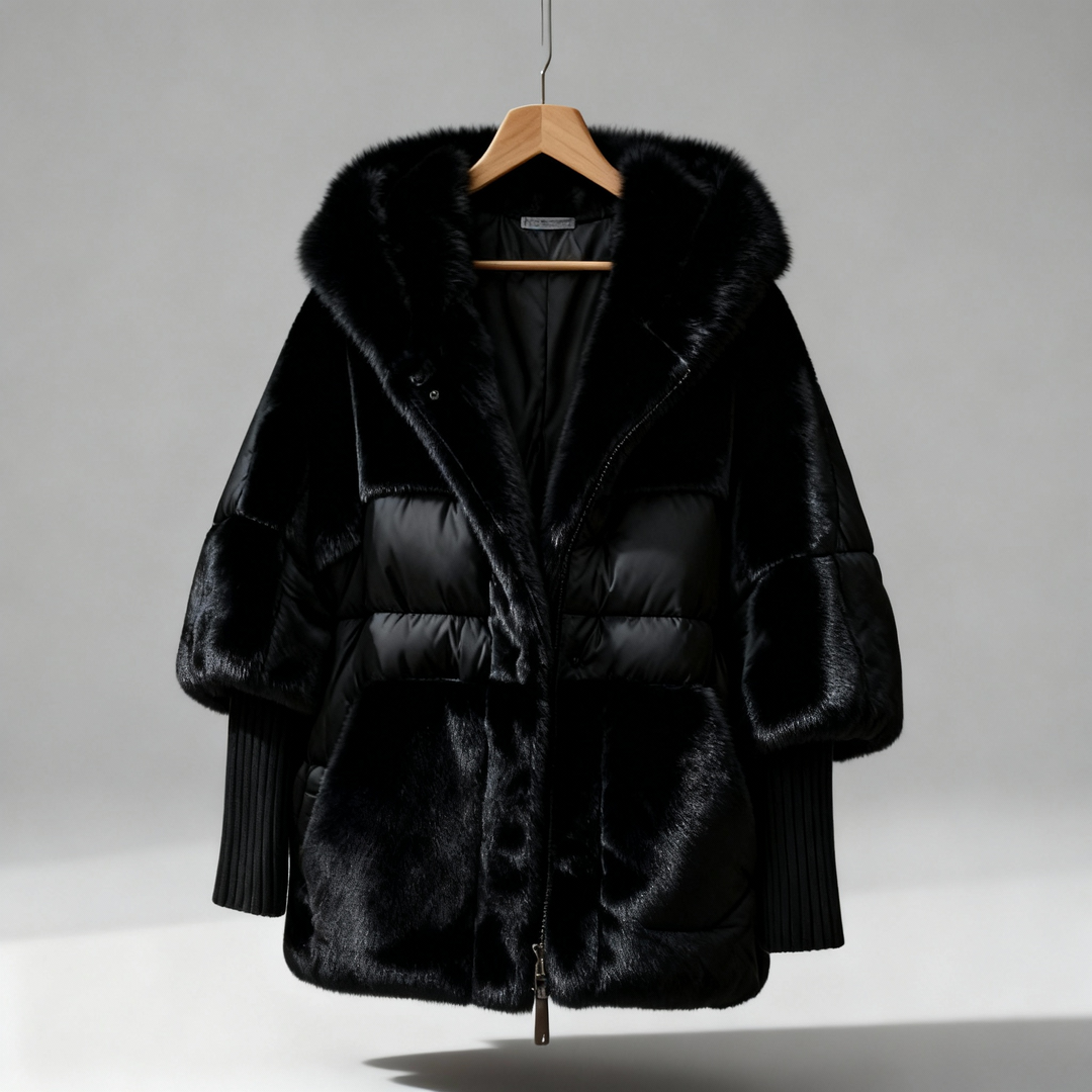 Larisa - Palton pufos supradimensionat cu glugă