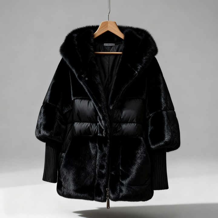 Larisa - Palton pufos supradimensionat cu glugă