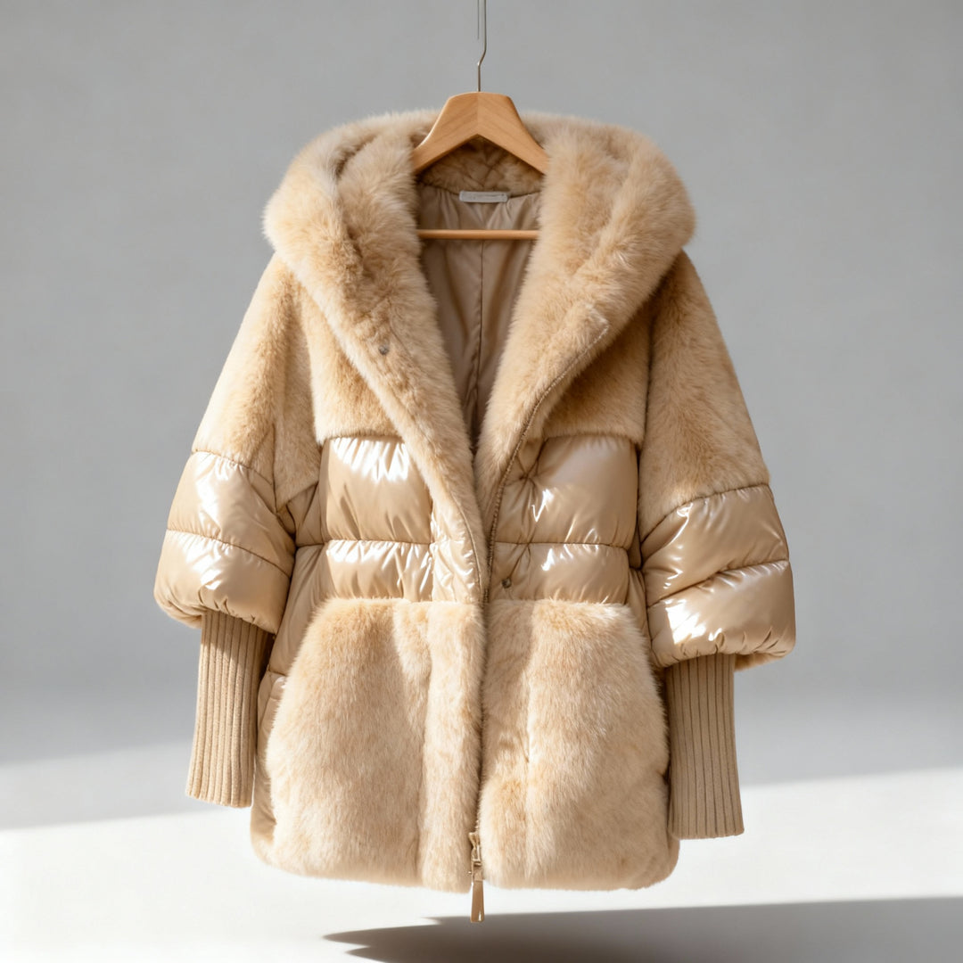 Larisa - Palton pufos supradimensionat cu glugă