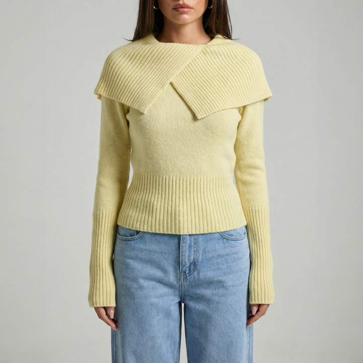 Pulover casual cu guler rotund