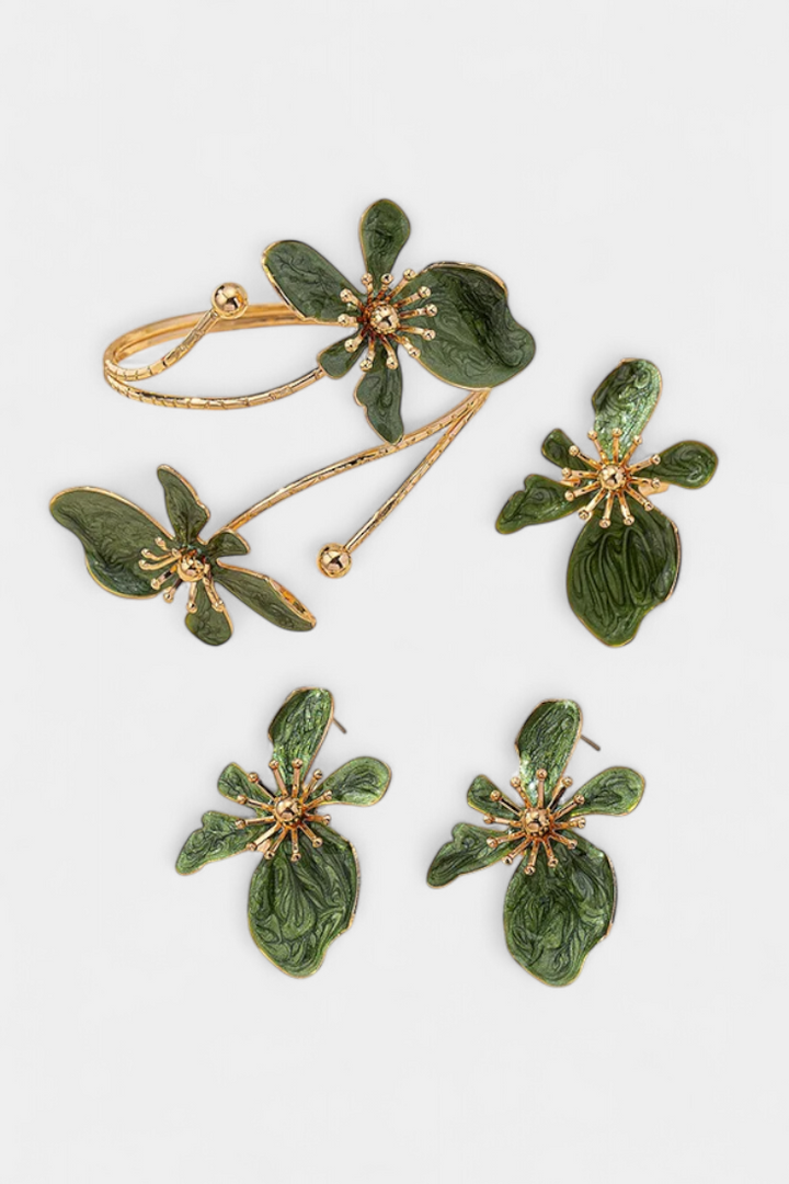 Irina – Set floral cu brățară, cercei și inel
