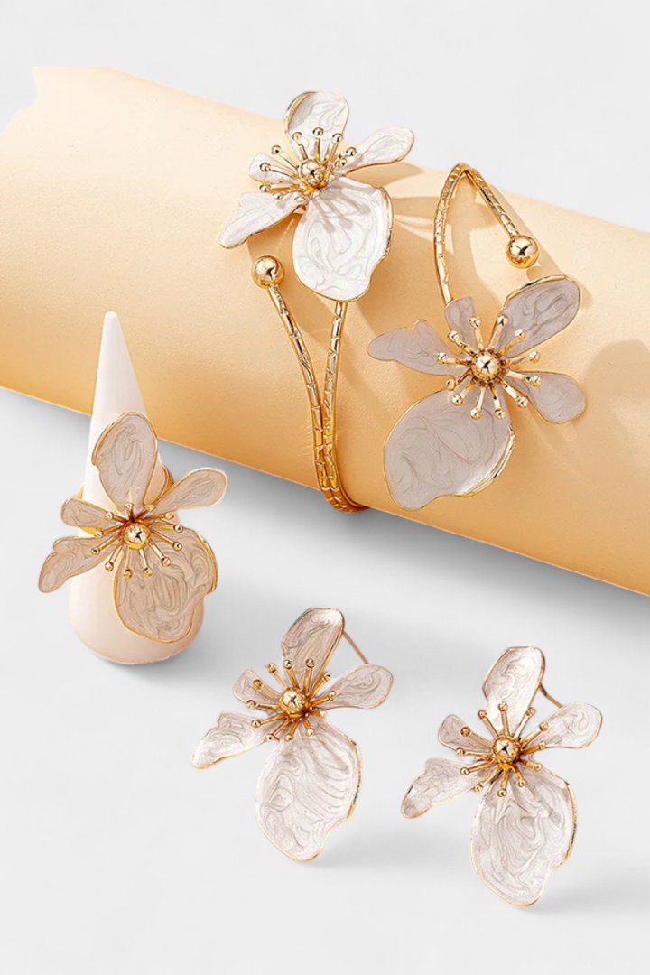 Irina – Set floral cu brățară, cercei și inel