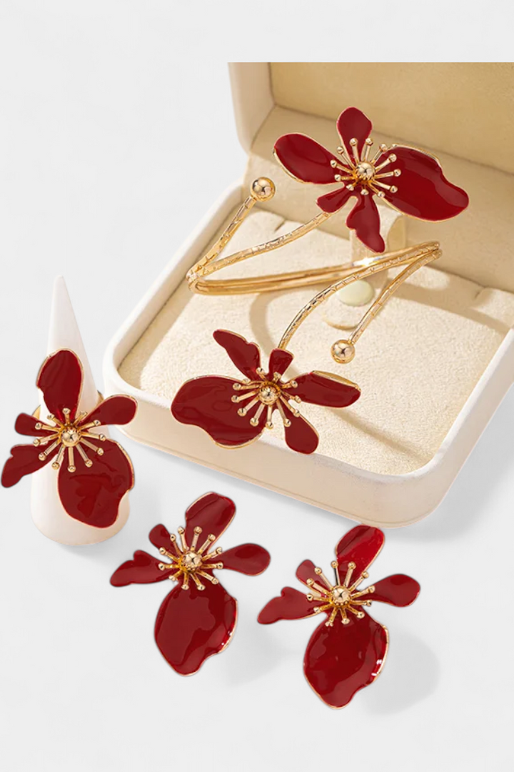 Irina – Set floral cu brățară, cercei și inel
