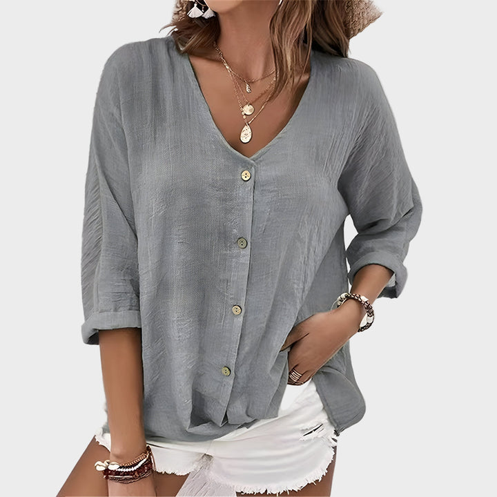 Simona - Bluza Eleganţă Cu Guler în V