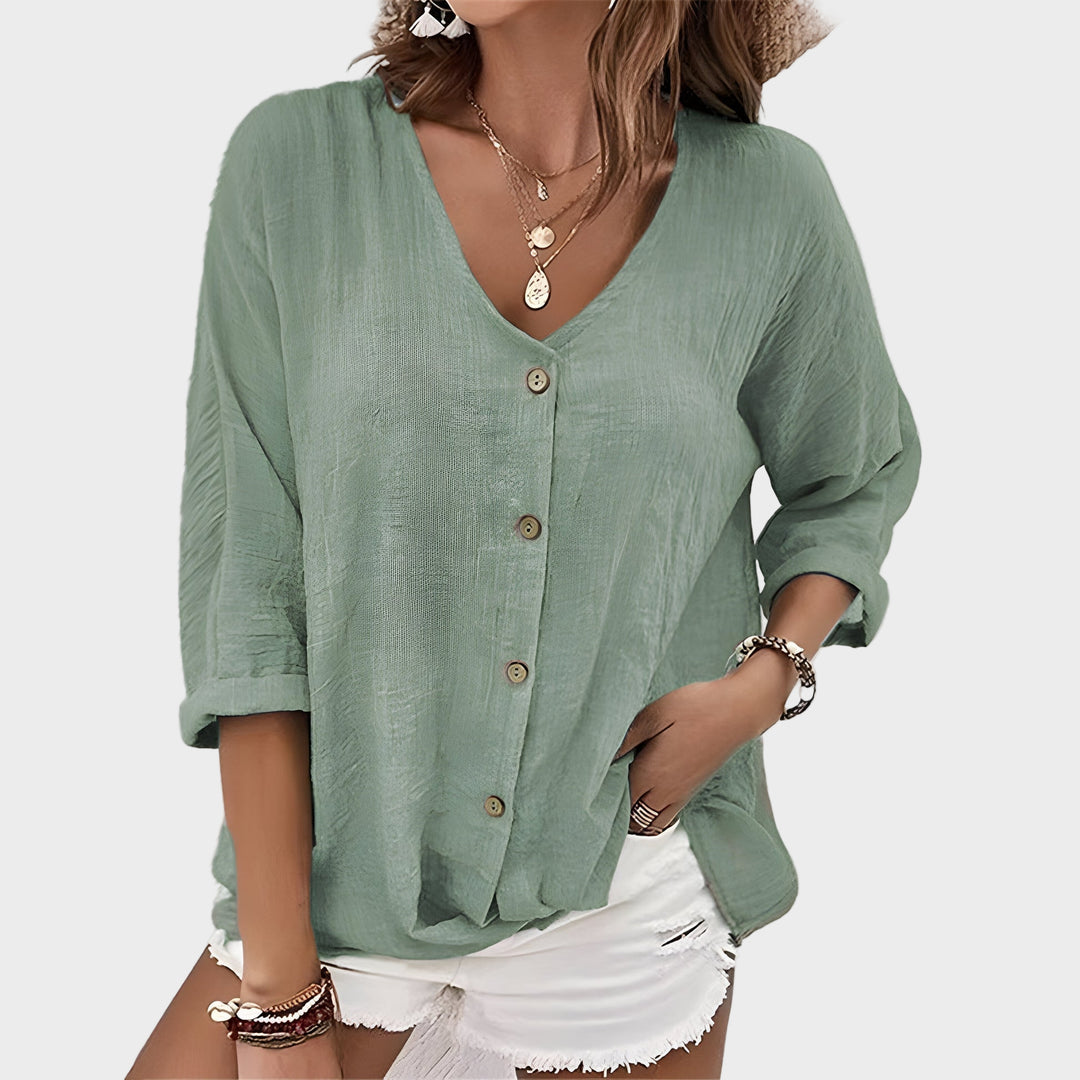 Simona - Bluza Eleganţă Cu Guler în V