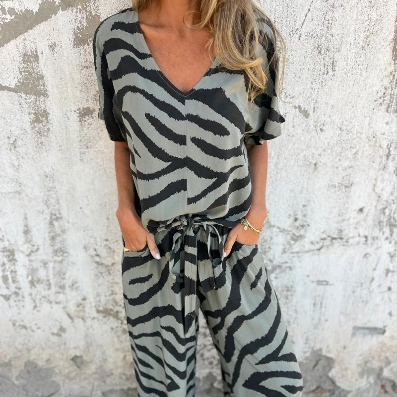 Evelina | Top și Pantaloni cu Print Zebra