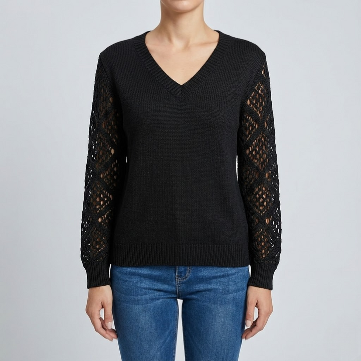 Pulover cu Mâneci Ajurate