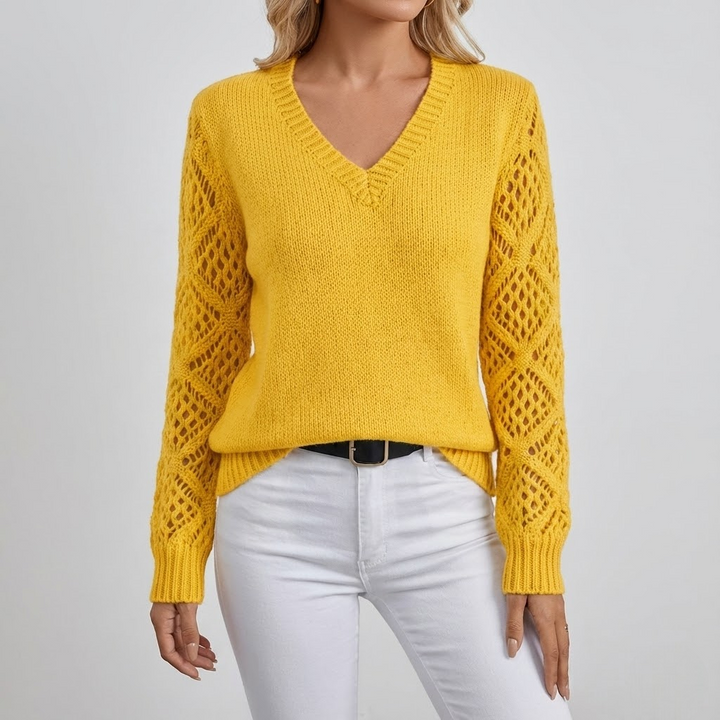 Pulover cu Mâneci Ajurate