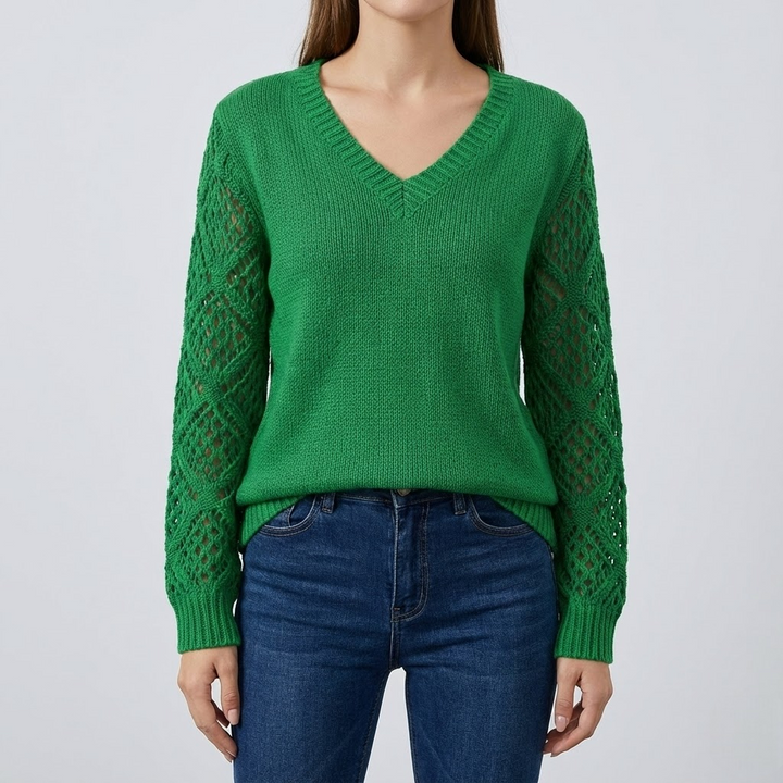 Pulover cu Mâneci Ajurate