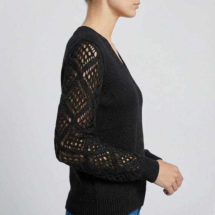 Pulover cu Mâneci Ajurate