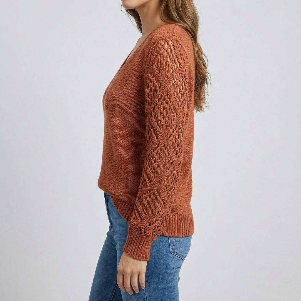 Pulover cu Mâneci Ajurate