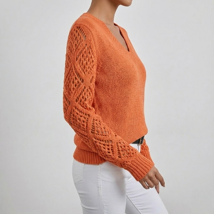 Pulover cu Mâneci Ajurate