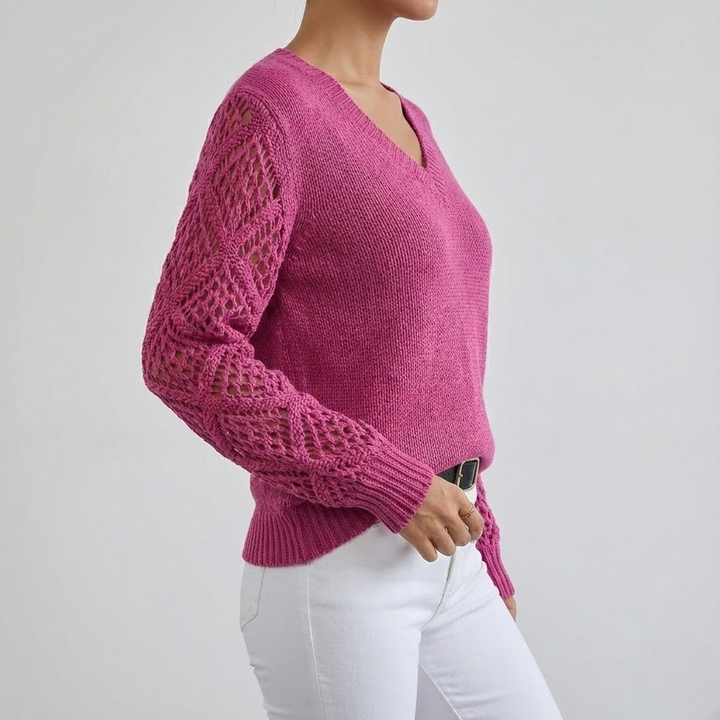 Pulover cu Mâneci Ajurate