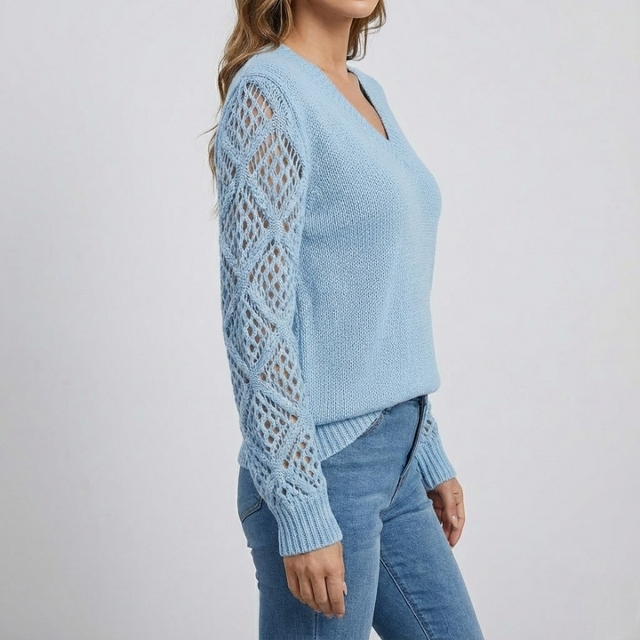 Pulover cu Mâneci Ajurate