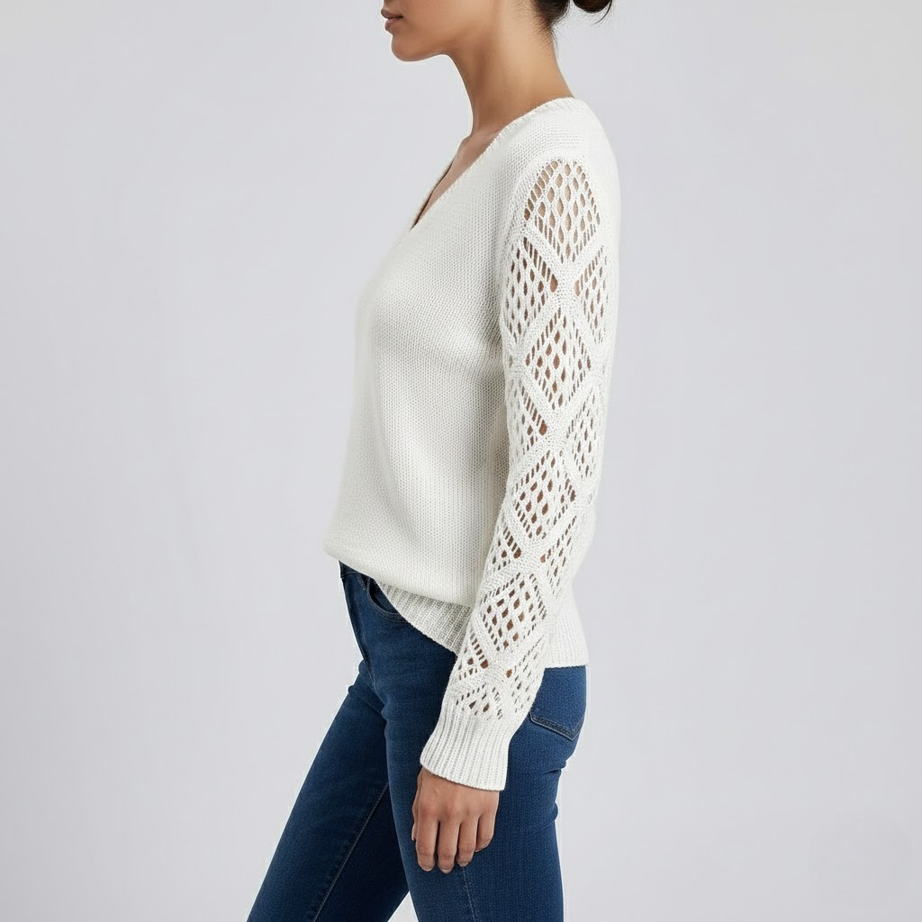 Pulover cu Mâneci Ajurate