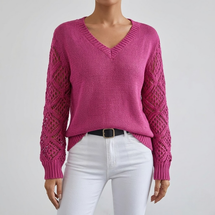 Pulover cu Mâneci Ajurate