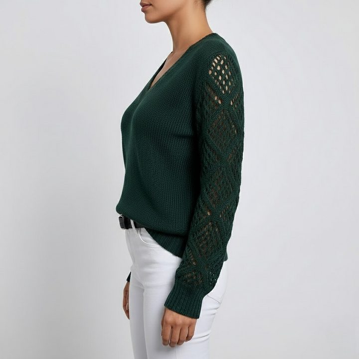 Pulover cu Mâneci Ajurate