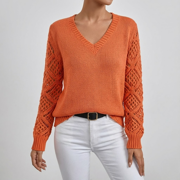 Pulover cu Mâneci Ajurate