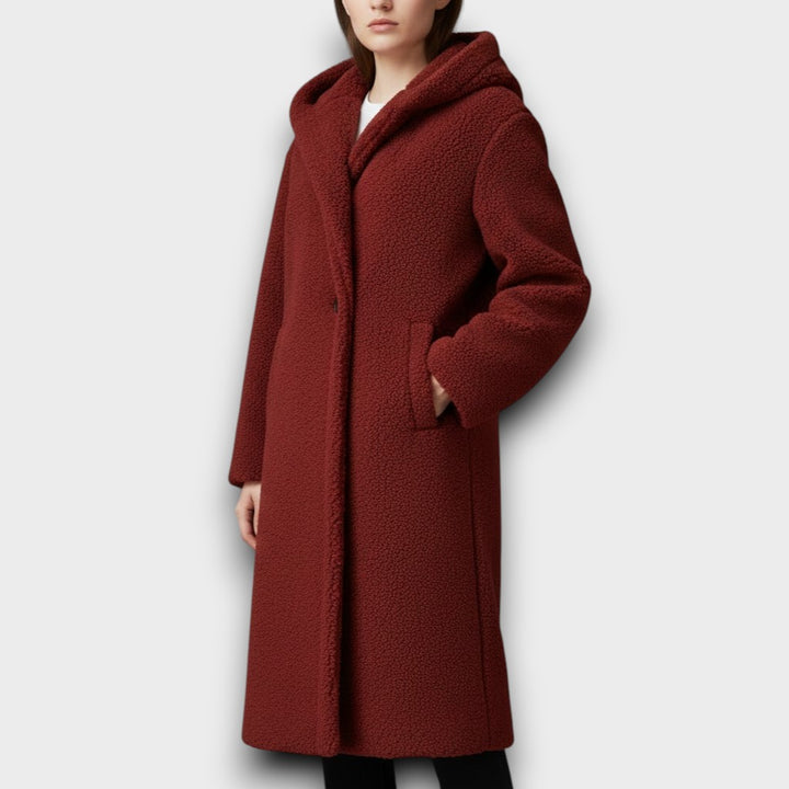 Maria - Palton Lung Teddy cu Glugă