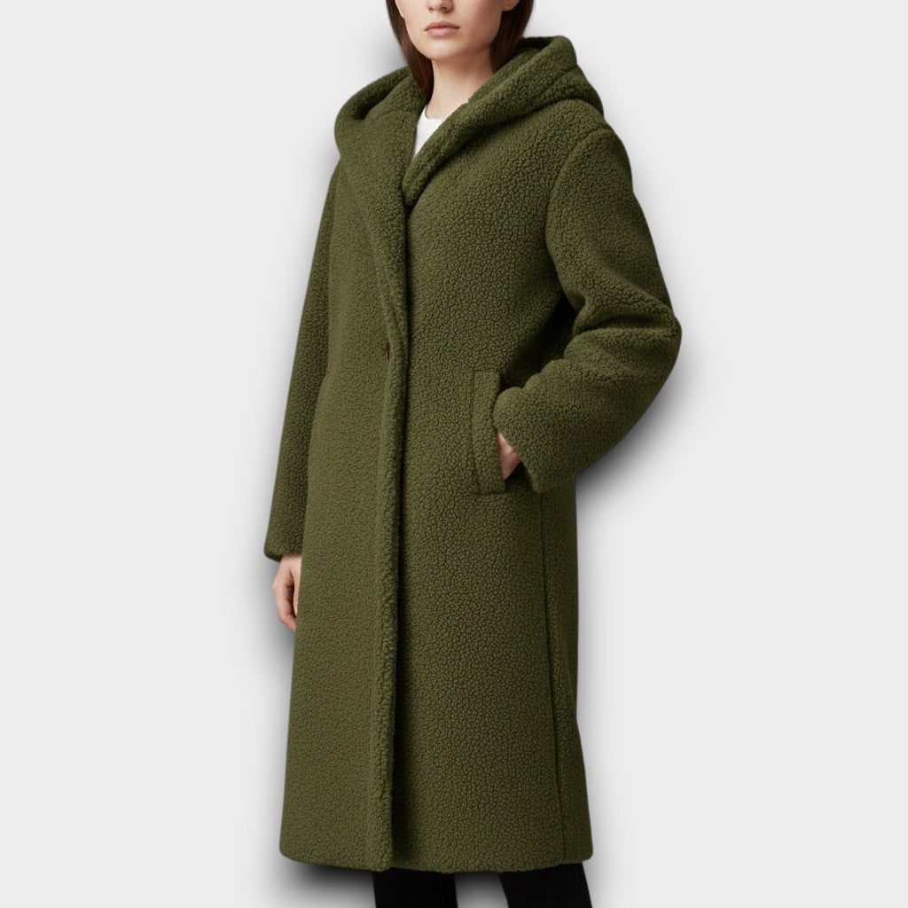 Maria - Palton Lung Teddy cu Glugă