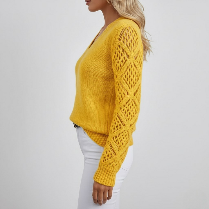 Pulover cu Mâneci Ajurate