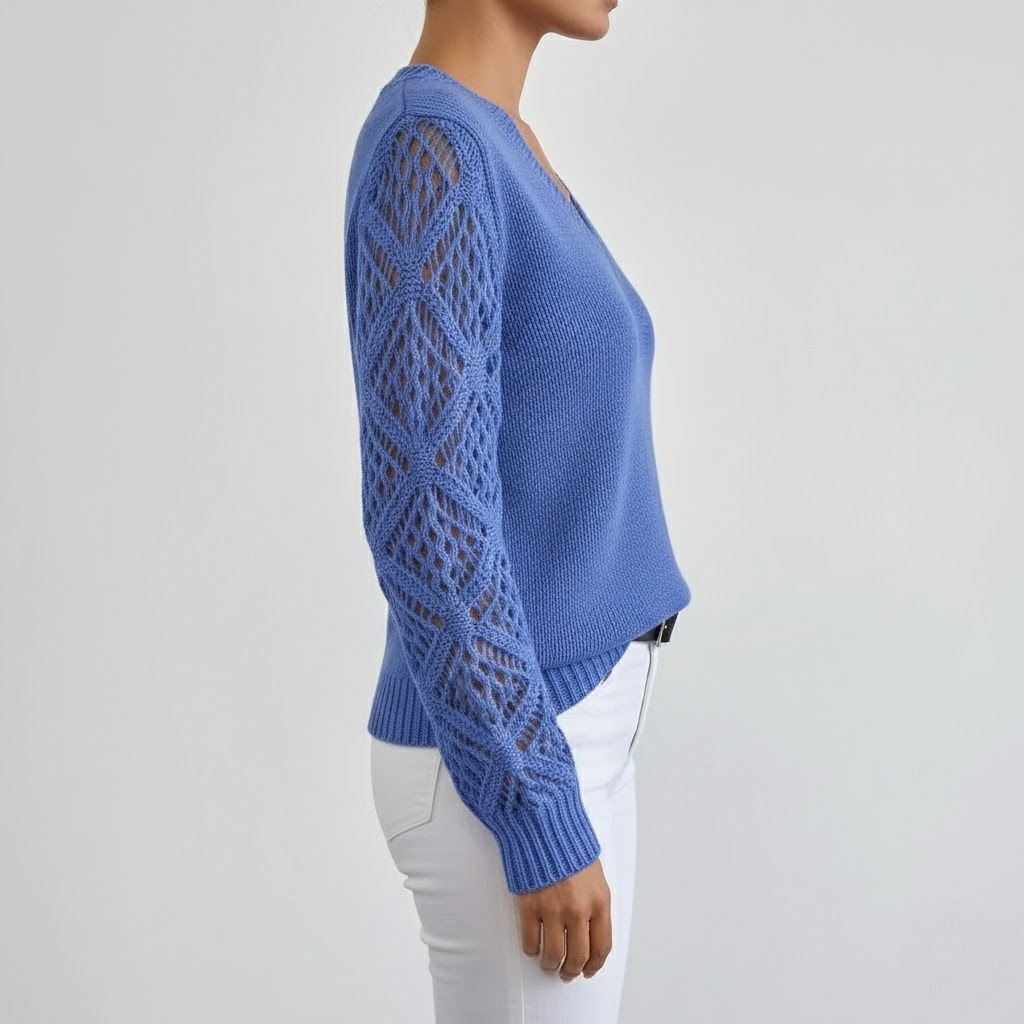 Pulover cu Mâneci Ajurate