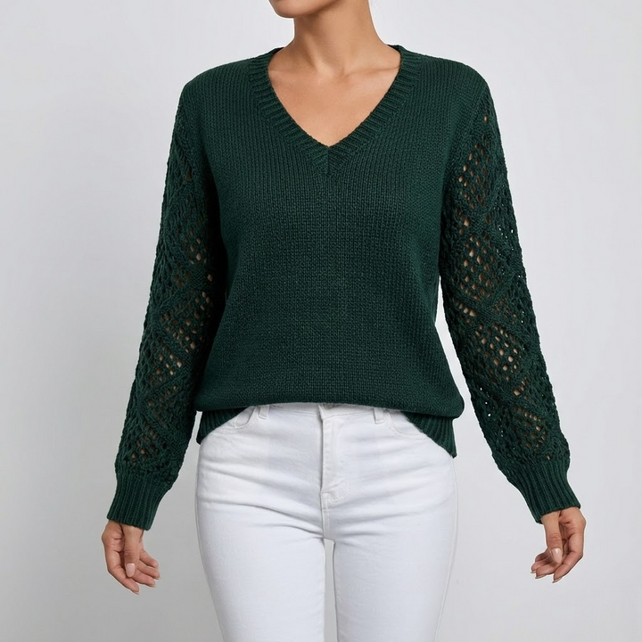 Pulover cu Mâneci Ajurate