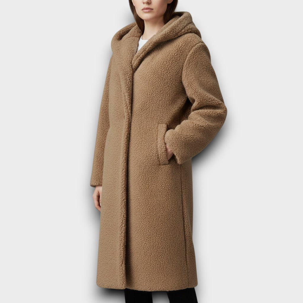 Maria - Palton Lung Teddy cu Glugă