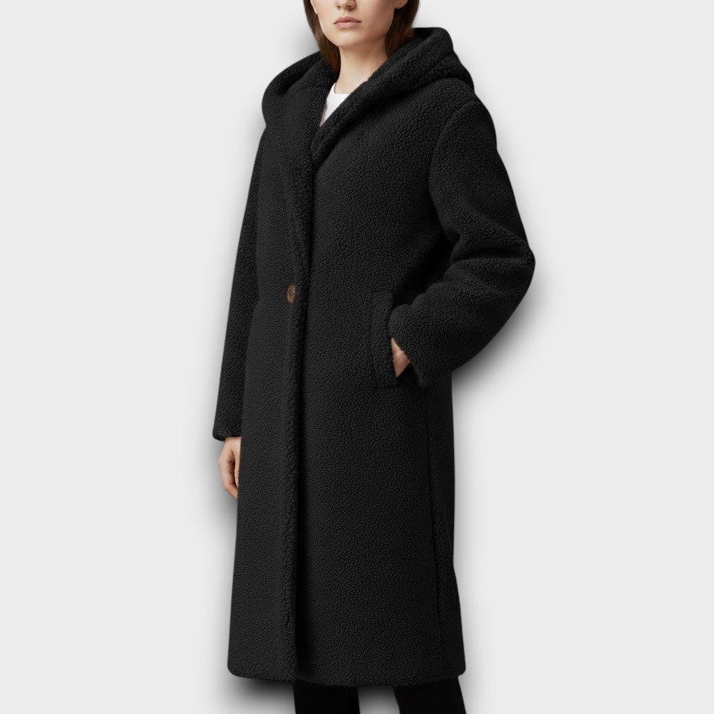 Maria - Palton Lung Teddy cu Glugă