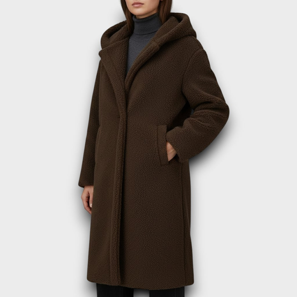 Maria - Palton Lung Teddy cu Glugă