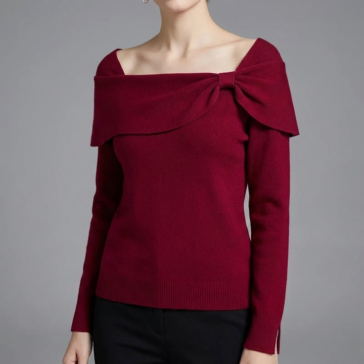 Pulover elegant cu decolteu cu fundă